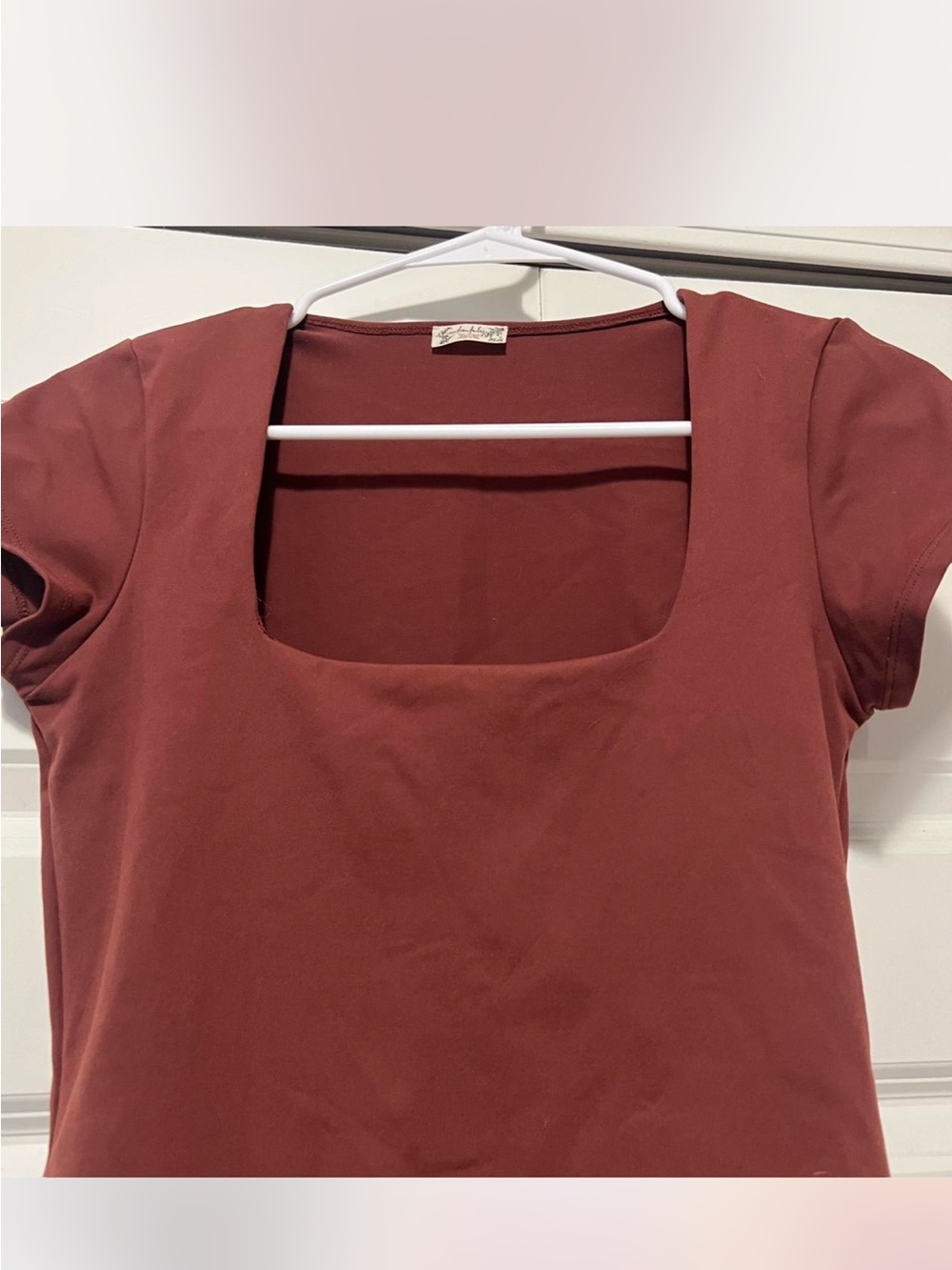 Free People Square Neck Short Sleeve Bodysuit in Deep Brown - Picture 2 of 5